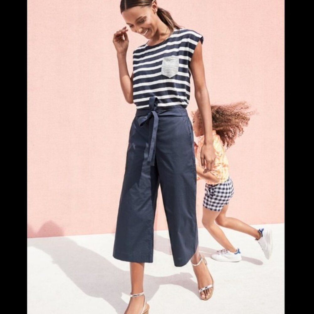 J.Crew Rory Cropped Wide Leg Navy Cotton Tie Waist Pants, Size 0